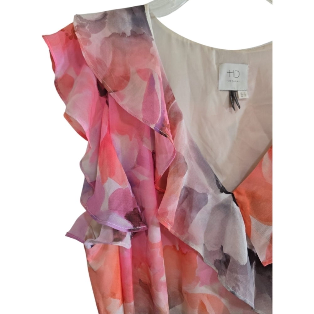 Anthropologie HD in Paris Easel Flora Maxi Dress 14 Watercolor Ruffles Belted - Picture 4 of 12
